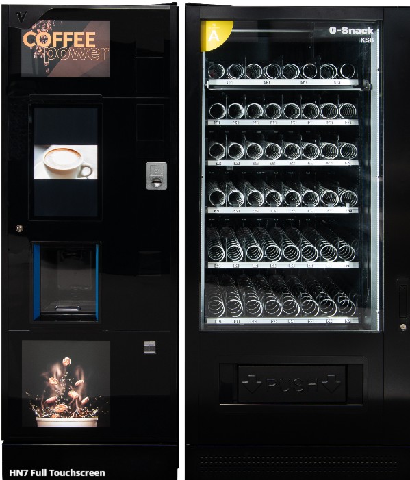 Vendomatic Kaffeeautomat mit Slave-Produk­tautomat im Einsatz in einem Unternehmen